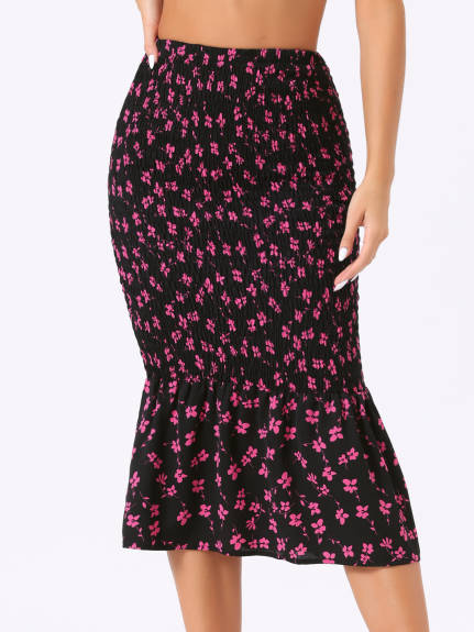 Allegra K- Floral Mermaid Midi Chiffon Skirt