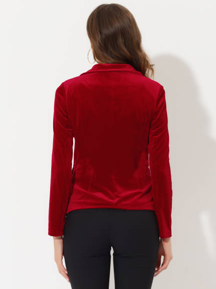 Allegra K- Notched Lapel Velvet Blazer