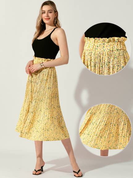 Allegra K - Floral A-Line Pleated Boho Skirt