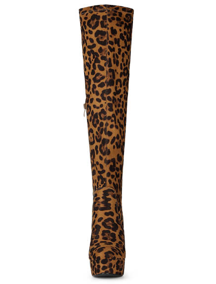 Allegra K - Platform Block Heel Over Knee High Boots