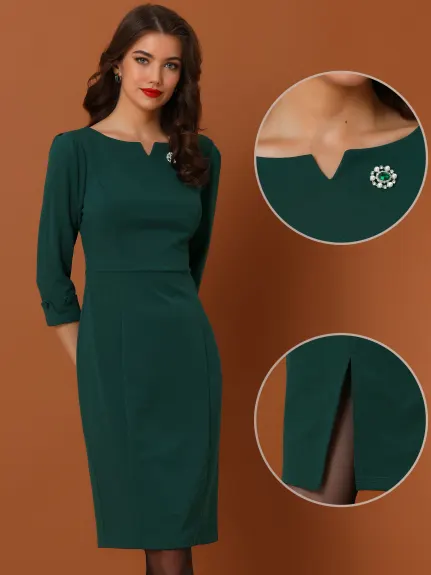 Allegra K- 3/4 Sleeve Sweetheart Neck Slim Pencil Dress