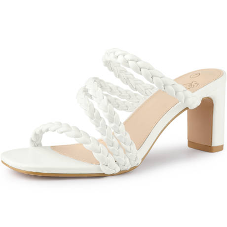 Allegra K- Square Toe Braided Strap Chunky Heels Sandals