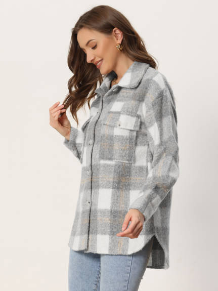 Allegra K- Plaid Shacket Flannel Coats