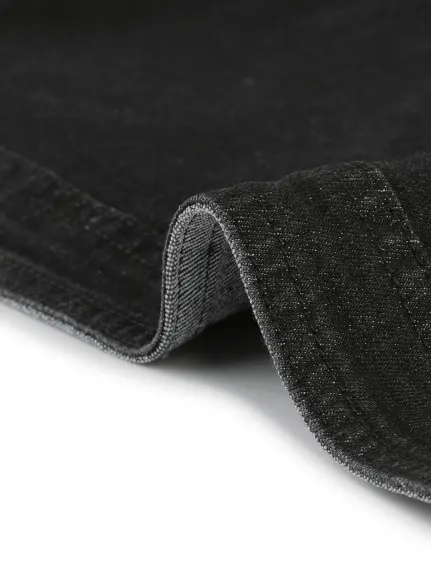 Allegra K- Crop Cardigan en jean coupe ajustée à manches courtes