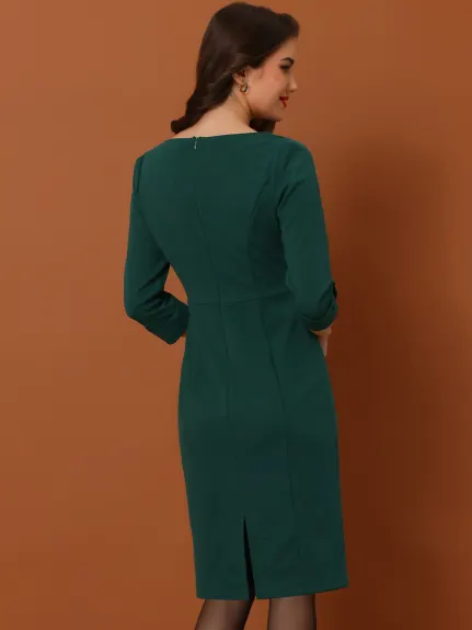 Allegra K- 3/4 Sleeve Sweetheart Neck Slim Pencil Dress