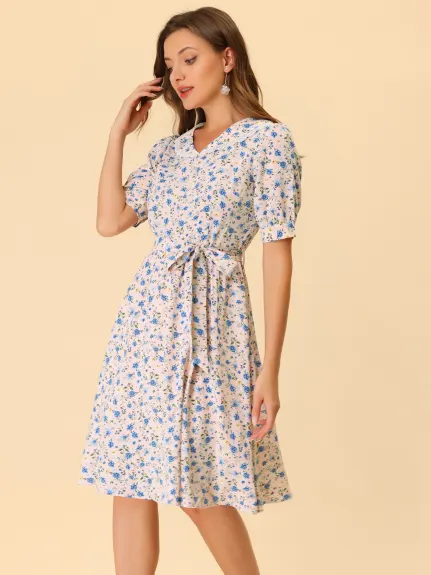 Allegra K- Vintage Peter Pan Collar Floral A-Line Dress