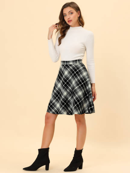 Allegra K - Plaid Tartan Knee Length A-Line Skirt