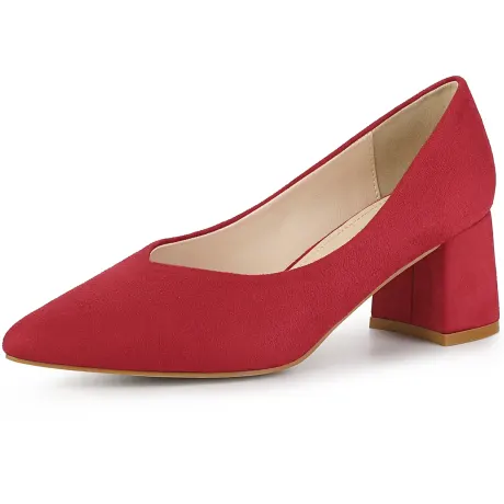 Allegra K - Pointy Toe Slip-On Low Chunky Heel Pump