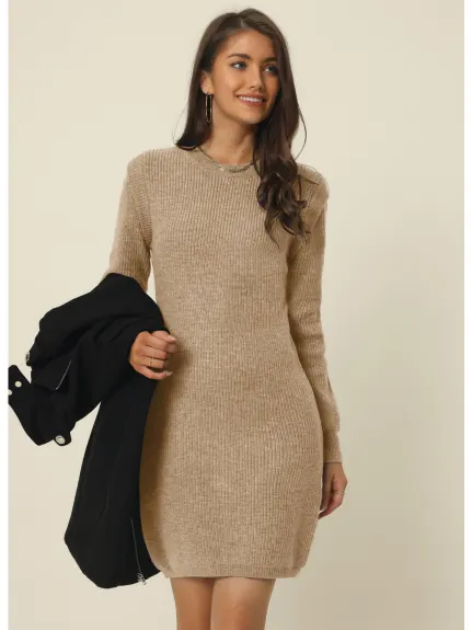 Allegra K- Round Neck Long Sleeve Slim Fit Mini Sweater Dress