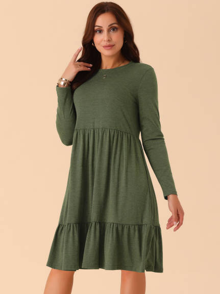 Allegra K - Long Sleeve Tiered A-Line Swing Dress