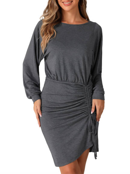 Allegra K - Long Sleeve Drawstring Ruched Bodycon Dress