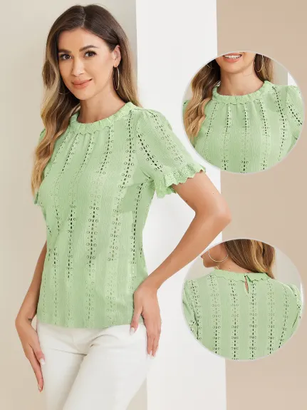 Allegra K- Blouse à manches bouffées au Crochet