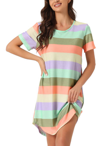 cheibear - Striped Short Sleeve Nightshirt