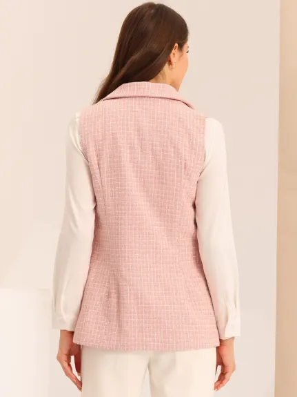 Allegra K- Gilet blazer ouvert à revers en tweed à carreaux