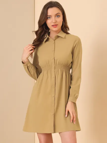 Allegra K- Smocked Waist A-Line Shirt Dress