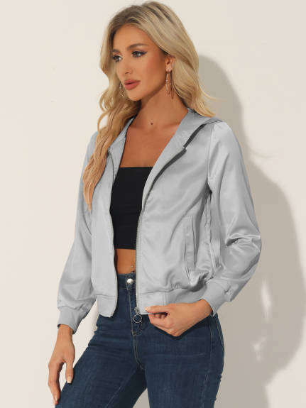 Allegra K- Casual Zipper Front Lightweight Bomber Jacket