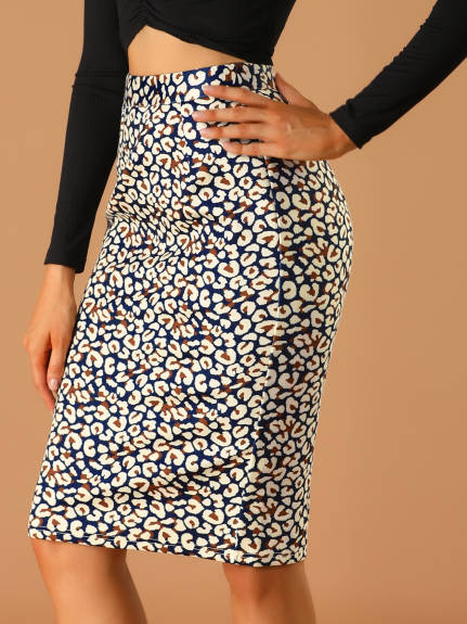 Allegra K- Knee Length Leopard Print Pencil Skirt