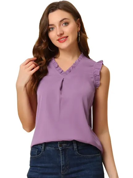 Allegra K- Ruffled Sleeveless Pullover V- Neck Blouse Top