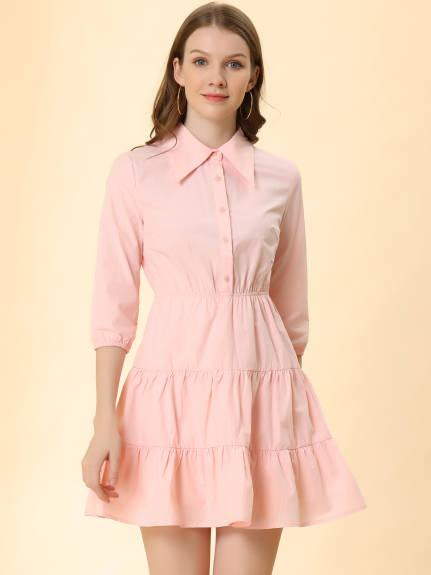 Allegra K- 3/4 Sleeve Tiered Dress