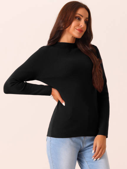 Allegra K - Mock Neck Long Sleeve Slim Knit Top