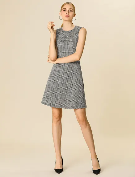 Allegra K- Sleeveless Plaid Houndstooth Flare Dress