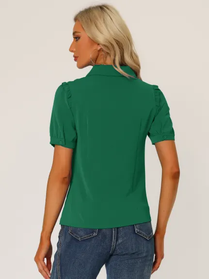 Allegra K - Peter Pan Collar Classic Puff Sleeve Shirt