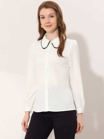 Allegra K- Tie Neck Peter Pan Collar Shirt