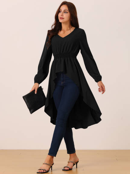 Allegra K - High Low  Irregular Hem Long Sleeve Blouse