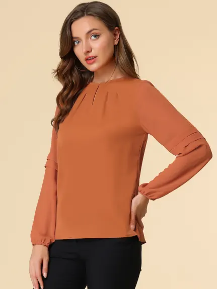 Allegra K- Long Sleeve Keyhole Neck Blouse Top