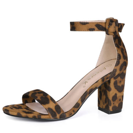 Allegra K- Block Heel Printed Ankle Strap Sandals