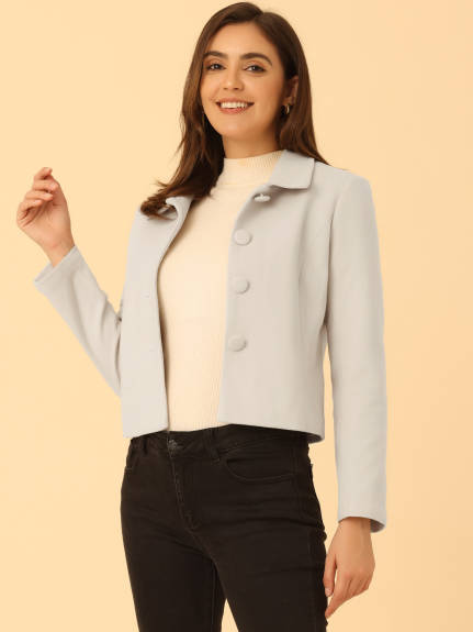 Allegra K- Single Breasted Point Collar Short Coat with Pockets