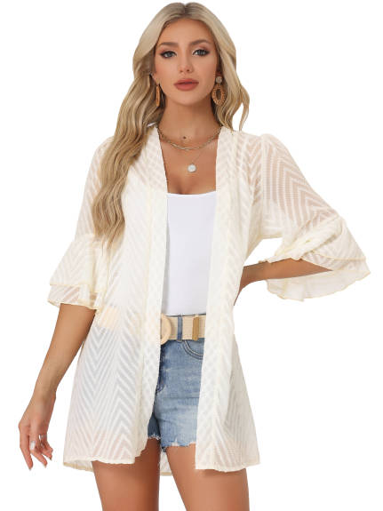 Allegra K- Short Bell Sleeves Cover Up Cardigan