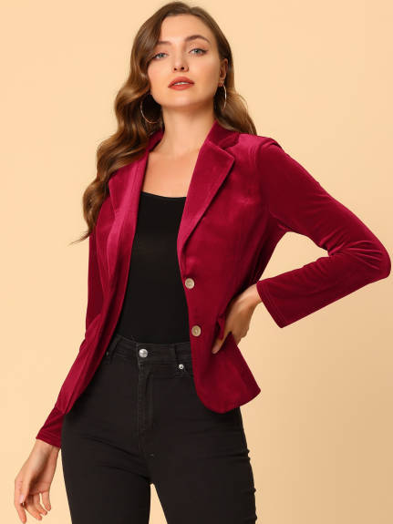 Allegra K- Notched Lapel Velvet Blazer