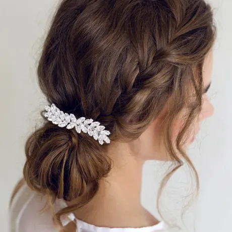 Unique Bargains - Faux Crystal Leaf Wedding Hair Barrettes