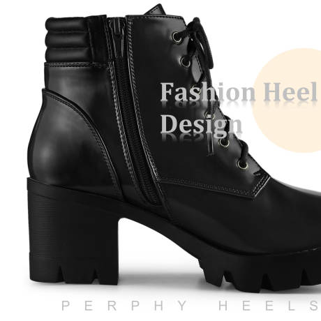 Allegra K - Platform Ankle Boots Lace Up Combat Boots