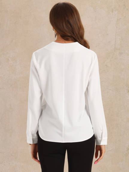 Allegra K - Work Long Sleeve V Neck Blouse