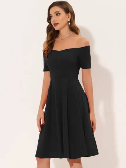 Allegra K- Elegant Short Sleeve Off the Shoulder Cocktail Dress