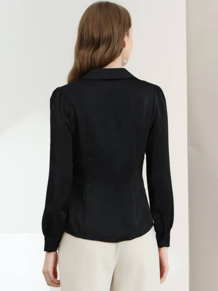 Allegra K- Elegant Long Sleeve Satin Shirt