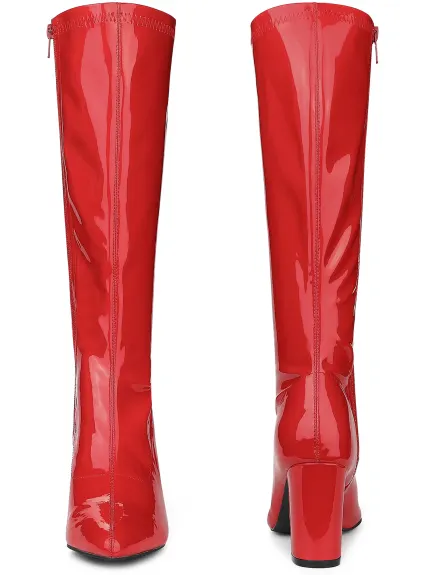 Allegra K - Patent Leather Knee High GoGo Boots