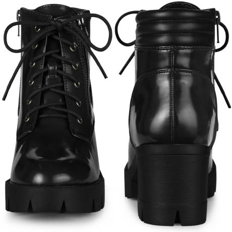 Allegra K - Platform Ankle Boots Lace Up Combat Boots