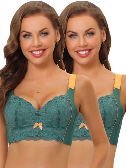 Allegra K- High Back Lace Push Up Bralette Pack, Dark Green