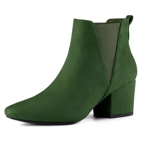 Allegra K- Pointed Toe Block Heel Ankle Chelsea Boots