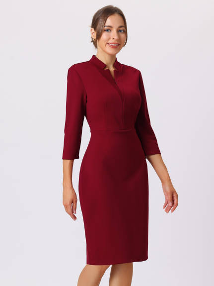 Hobemty- Zipper Collar Pencil Sheath Dress