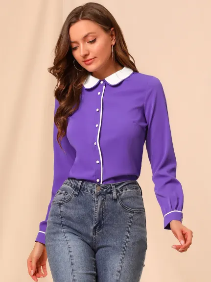 Allegra K- Contrast Peter Pan Collar Shirt Blouse