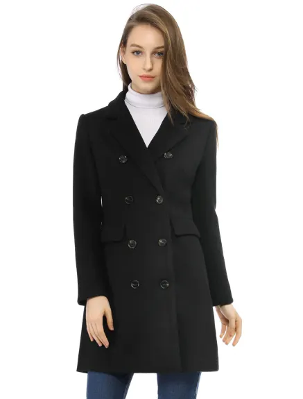 Allegra K- Double Breasted Back Vent Longline Overcoat