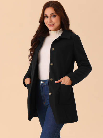 Allegra K - Notch Lapel Mid-Long Winter Peacoat