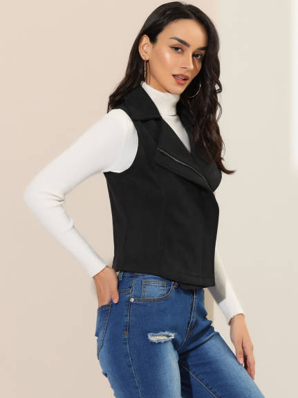 Allegra K - Faux Suede Vest Sleeveless Biker Jacket