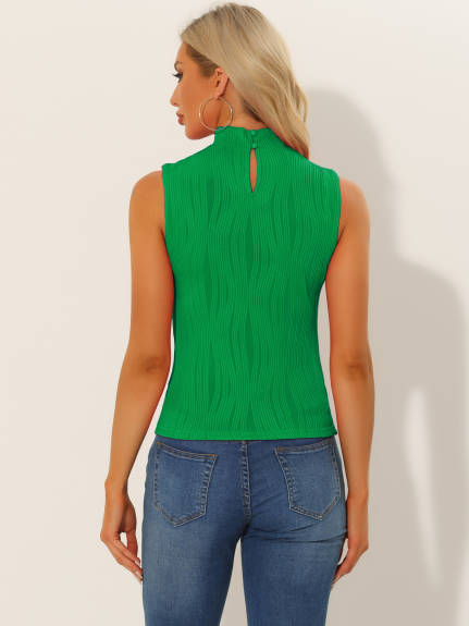 Allegra K- Mock Neck Tank Sleeveless Ribbed Knit Top