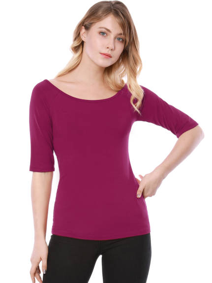 Allegra K- Scoop Neck Fitted Layering T-Shirt