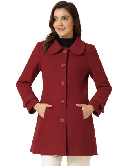 Allegra K- Peter Pan Collar Single Breasted Button Front Coat